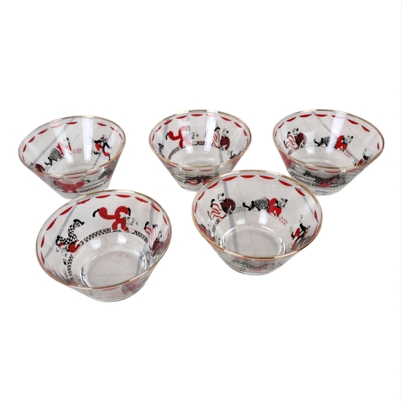 Vintage Mid Century Libby Fruit Bowls Clowns Gold Rimmed Set of 5 - Picture 2 of 16